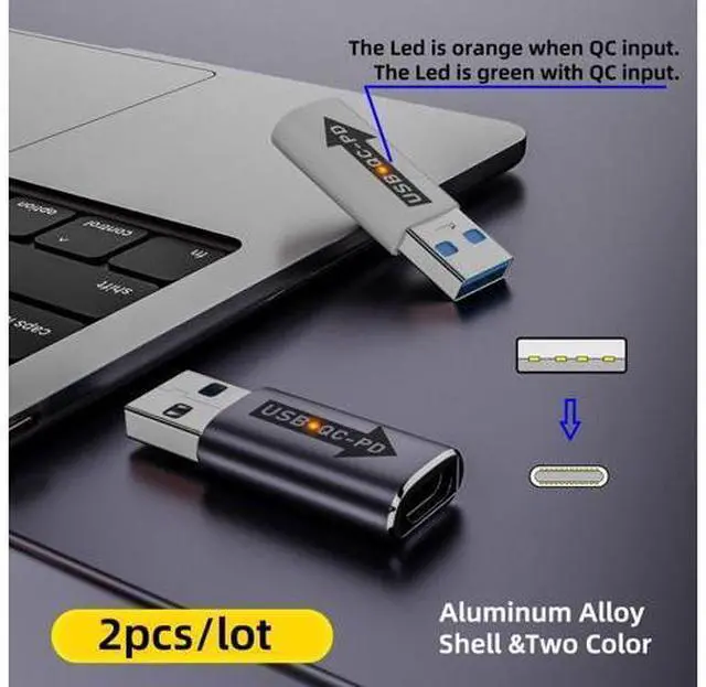 Alt view image 2 of 7 - USB 3.0 QC Power to PD USB C Device 5Gbps Data Power Adapter for Laptop Tablet Phone 2Pcs/Set