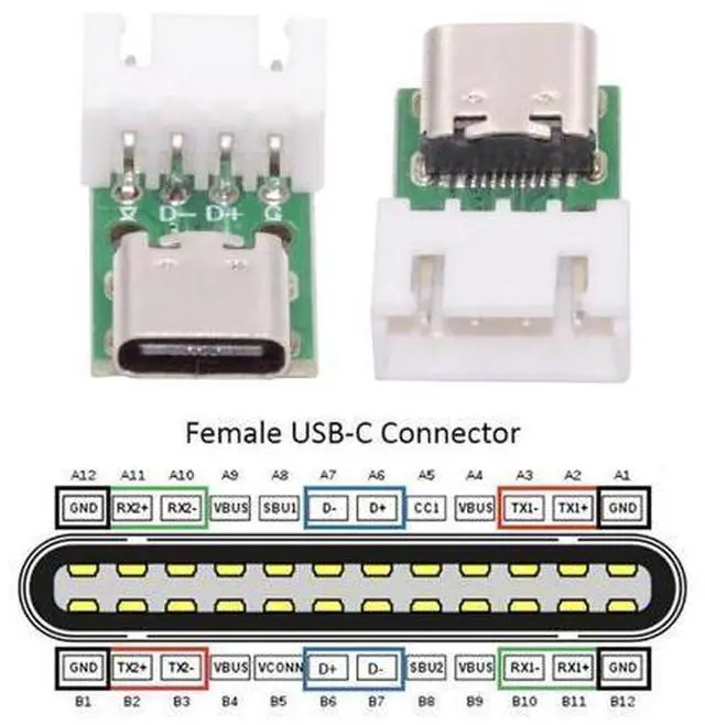 Alt view image 3 of 7 - 5 Pack USB C DIY Connector, Pitch 2.54mm 4Pin to USB 2.0 Type C Female Socket Port Repair Replacement Solder Adapter with Wafer Socket