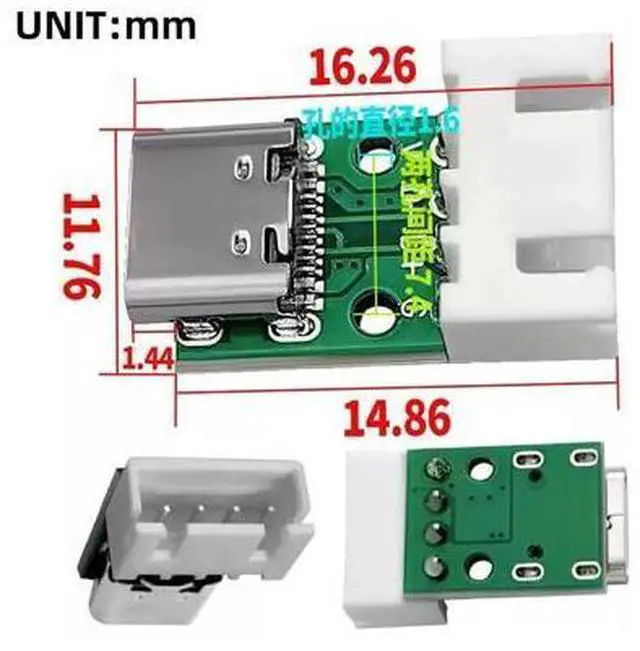 Alt view image 5 of 7 - 5 Pack USB C DIY Connector, Pitch 2.54mm 4Pin to USB 2.0 Type C Female Socket Port Repair Replacement Solder Adapter with Wafer Socket