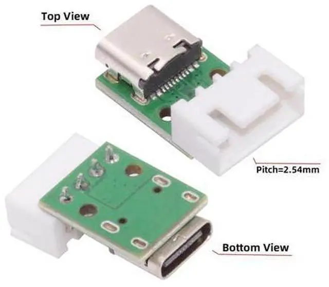 Alt view image 6 of 7 - 5 Pack USB C DIY Connector, Pitch 2.54mm 4Pin to USB 2.0 Type C Female Socket Port Repair Replacement Solder Adapter with Wafer Socket