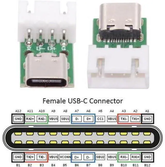 Alt view image 3 of 7 - 5 Pack USB C DIY Connector, Pitch 2.54mm 4Pin to USB 2.0 Type C Female Socket Port Repair Replacement Solder Adapter with Wafer Socket