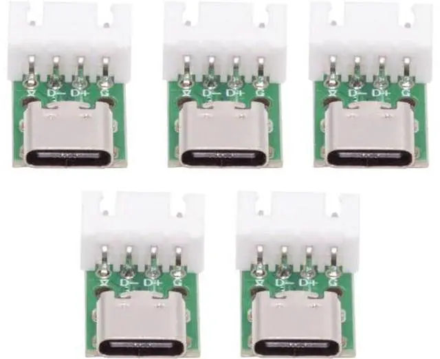 Main image of 5 Pack USB C DIY Connector, Pitch 2.54mm 4Pin to USB 2.0 Type C Female Socket Port Repair Replacement Solder Adapter with Wafer Socket