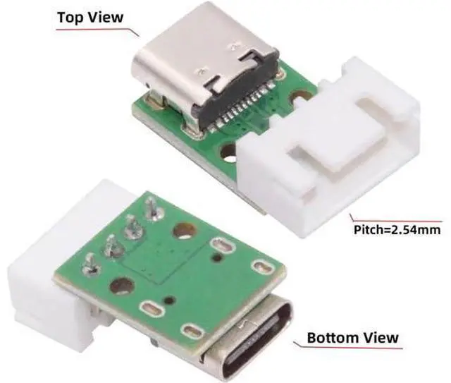 Alt view image 4 of 7 - 5 Pack USB C DIY Connector, Pitch 2.54mm 4Pin to USB 2.0 Type C Female Socket Port Repair Replacement Solder Adapter with Wafer Socket