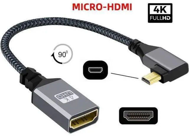 Alt view image 6 of 7 - 4K Type-D Micro HDMI 1.4 Male 90 Degree Left Angled to HDMI Female Extension Cable for DV MP4 Camera DC Laptop