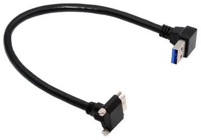 Main image of Down Angled 90 Degree USB 3.0 A Male to Micro-B 3.0 Plug Down Angled Locking Screw Panel Cable 25cm