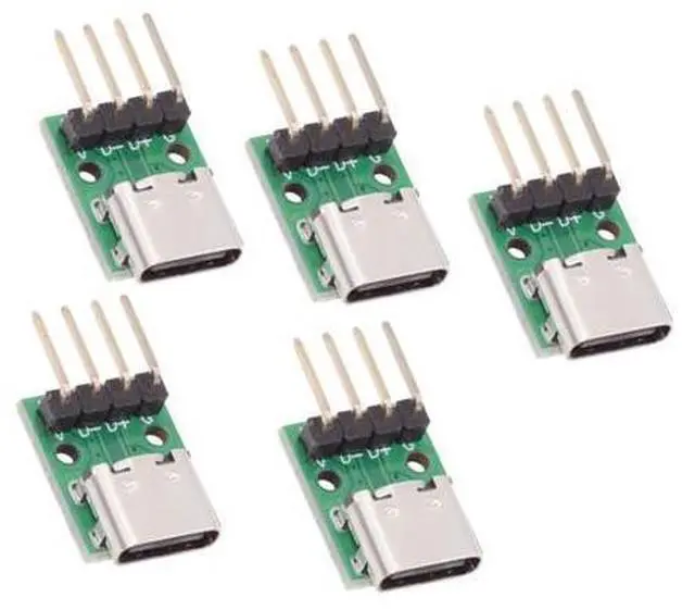 Main image of 5 Pack USB C DIY Connector, Pitch 2.54mm 4Pin to USB 2.0 Type C Female Socket Port Repair Replacement Solder Adapter