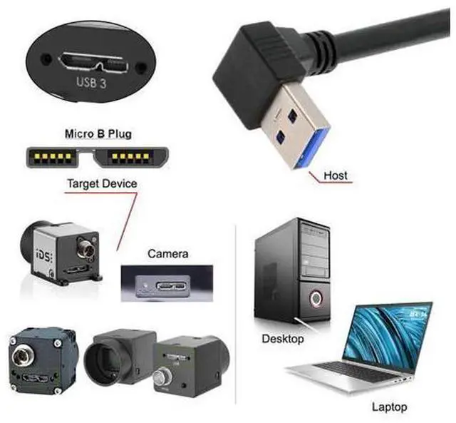 Alt view image 6 of 7 - Down Angled 90 Degree USB 3.0 A Male to Micro-B 3.0 Plug Down Angled Locking Screw Panel Cable 25cm
