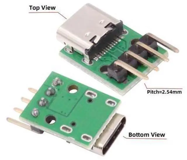 Alt view image 6 of 7 - 5 Pack USB C DIY Connector, Pitch 2.54mm 4Pin to USB 2.0 Type C Female Socket Port Repair Replacement Solder Adapter