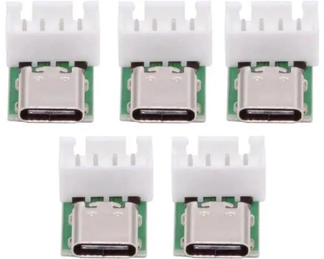 Main image of 5 Pack USB C DIY Connector, Pitch 2.54mm Vertical 4Pin to USB 2.0 Type C Female Socket Port Repair Replacement Solder Adapter with Wafer Socket