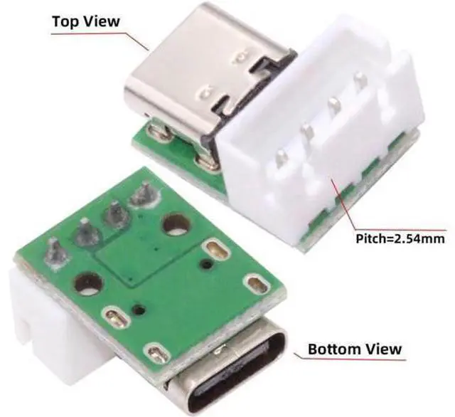 Alt view image 5 of 7 - 5 Pack USB C DIY Connector, Pitch 2.54mm Vertical 4Pin to USB 2.0 Type C Female Socket Port Repair Replacement Solder Adapter with Wafer Socket