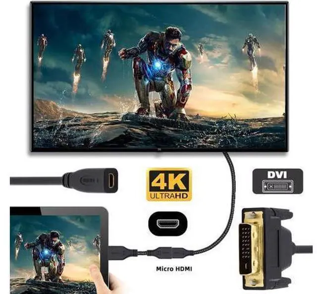Alt view image 3 of 7 - DVI 24+1 Male to Micro HDMI 1.4 Type-D 4K Female Extension Cable for Computer HDTV Graphics Card UHD