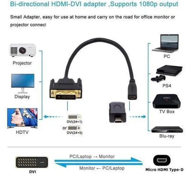 Alt view image 7 of 7 - DVI 24+1 Male to Micro HDMI 1.4 Type-D 4K Female Extension Cable for Computer HDTV Graphics Card UHD