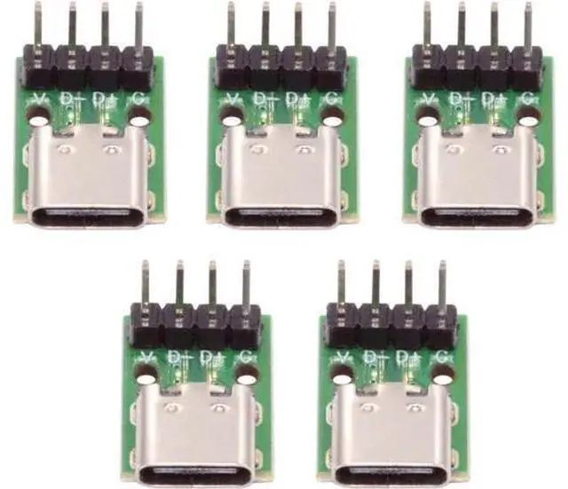 Main image of 5 Pack USB C DIY Connector, Pitch 2.54mm Vertical 4Pin to USB 2.0 Type C Female Socket Port Repair Replacement Solder Adapter