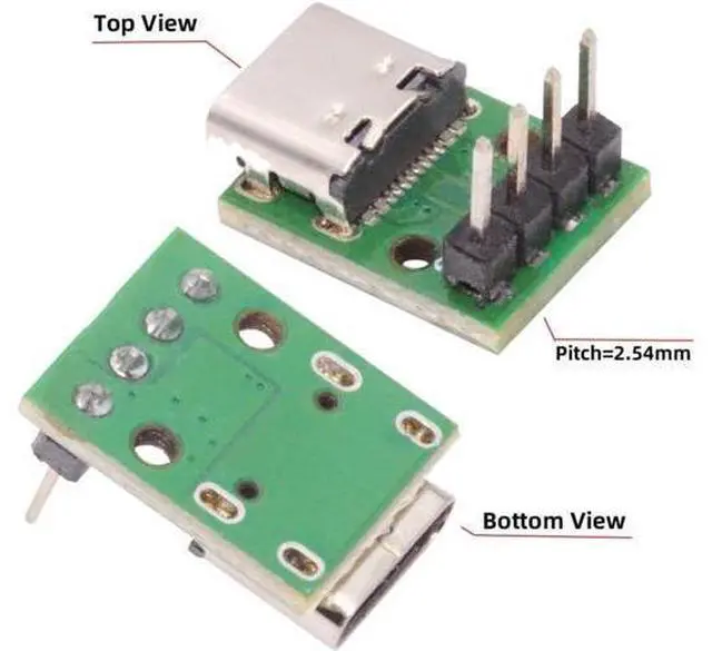Alt view image 5 of 7 - 5 Pack USB C DIY Connector, Pitch 2.54mm Vertical 4Pin to USB 2.0 Type C Female Socket Port Repair Replacement Solder Adapter