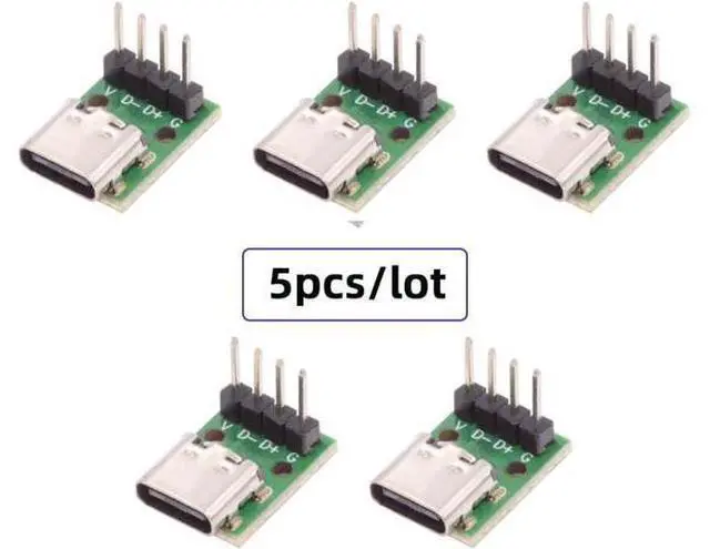 Alt view image 7 of 7 - 5 Pack USB C DIY Connector, Pitch 2.54mm Vertical 4Pin to USB 2.0 Type C Female Socket Port Repair Replacement Solder Adapter