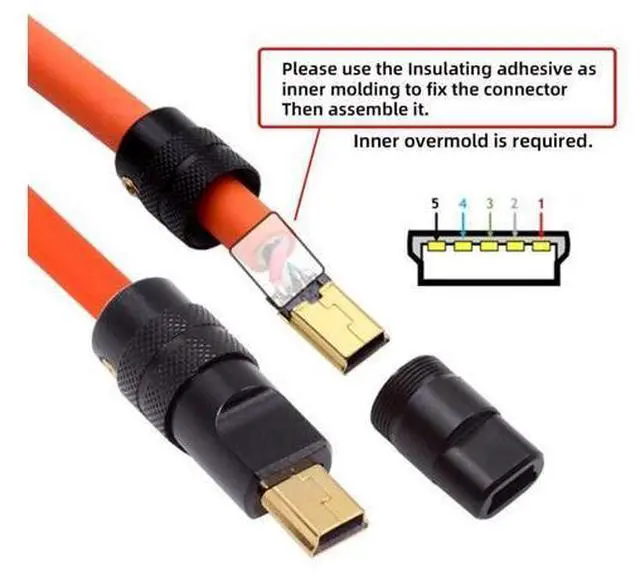 Alt view image 3 of 7 - Mini USB DIY Connector Aluminum Alloy Mini USB 2.0 5Pin Male Plug Port Repair Replacement Solder Adapter for OD 4.0-6.0mm Cable
