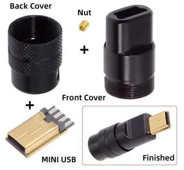 Alt view image 5 of 7 - Mini USB DIY Connector Aluminum Alloy Mini USB 2.0 5Pin Male Plug Port Repair Replacement Solder Adapter for OD 4.0-6.0mm Cable