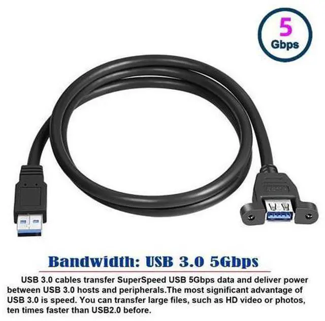 Alt view image 2 of 7 - USB 3.0 A Type Male to Female Extension Cable with Panel Mount Screws 50cm