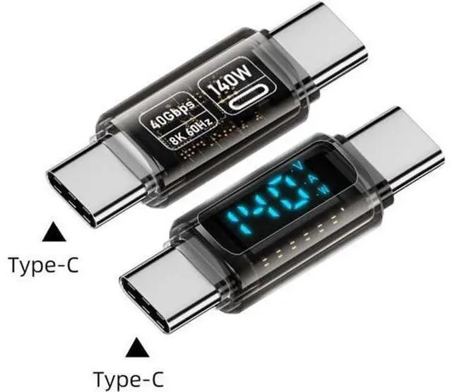 Alt view image 2 of 7 - Adapter Transparent Type-C Smart LED Display USB-C Male to Male Extension Adapter USB4.0 40Gbps 140W Current Voltage Monitoring Tester Detector