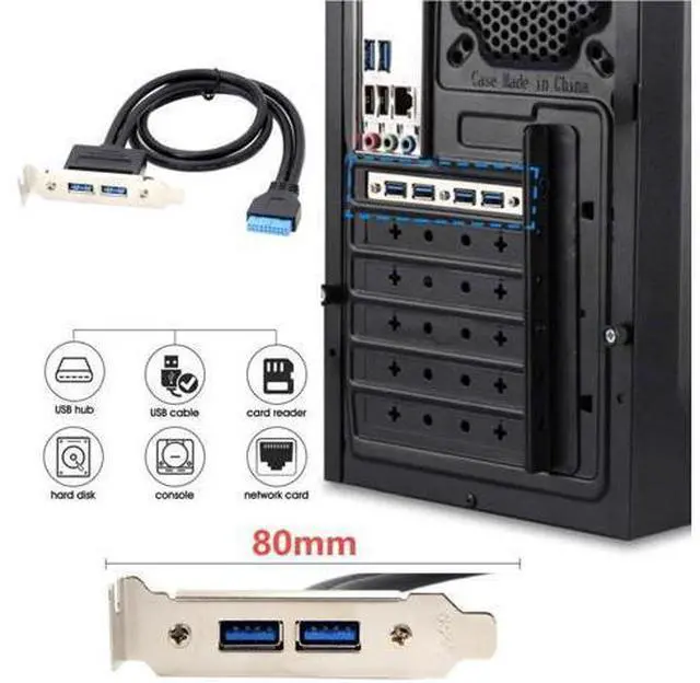 Alt view image 2 of 7 - USB 3.0 Front Panel Header 19/20Pin 1 Male to 2 USB 3.0 Female Chassis Back Panel Port Extension Cable 50cm with 80mm PCI-E Slot Bracket