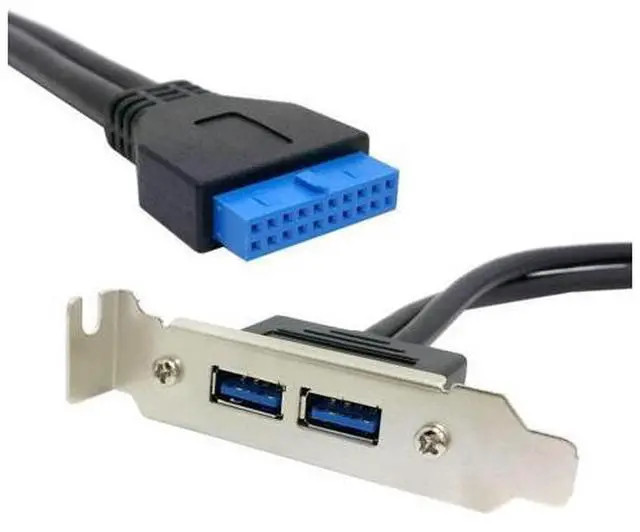 Alt view image 6 of 7 - USB 3.0 Front Panel Header 19/20Pin 1 Male to 2 USB 3.0 Female Chassis Back Panel Port Extension Cable 50cm with 80mm PCI-E Slot Bracket