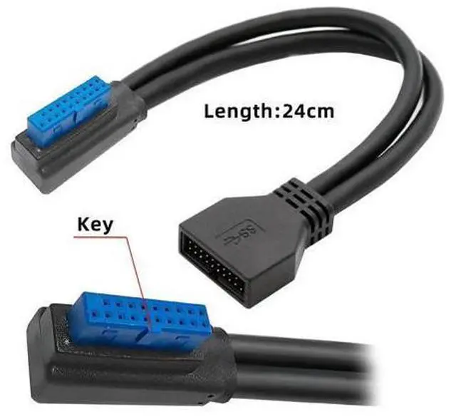 Alt view image 2 of 7 - Cord Left Angled Low Profile USB 3.0 20Pin 19Pin Male to Female Extension 5Gbps Cable 90 Degree for Motherboard