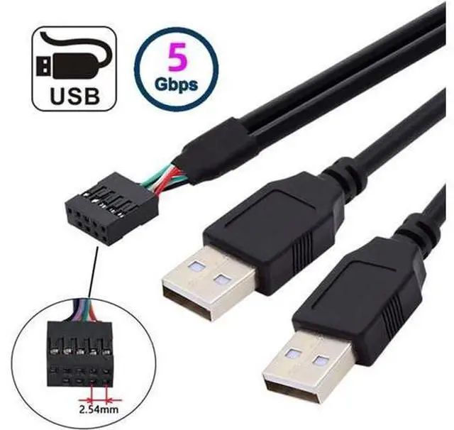 Alt view image 2 of 7 - Motherboard 9Pin 10Pin Female Housing to Dual USB 2.0 Male Type-A Cable 50cm