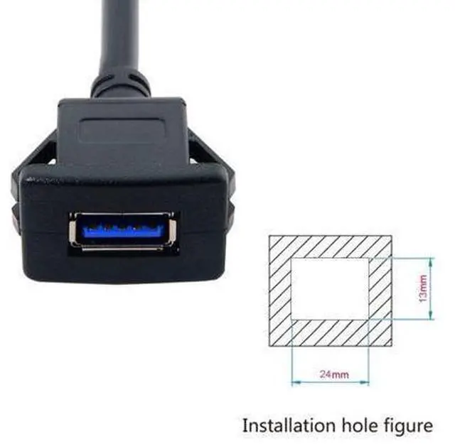 Alt view image 3 of 7 - USB 3.0 Flush Mount Male to Female Extension Cable for Car Dashboard Panel Mount 1.0M