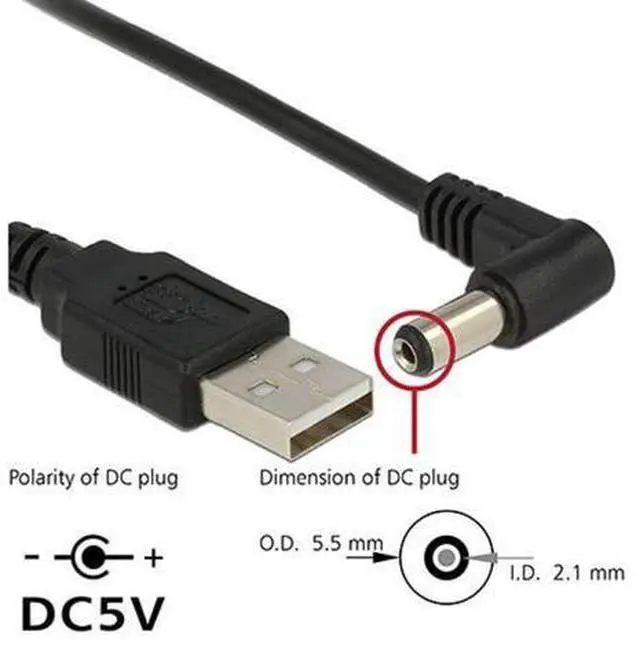 Alt view image 2 of 7 - USB 2.0 Type A Male to Right Angled 90 Degree 5.5 x 2.1mm DC 5V Power Plug Barrel Connector Charge Cable 100cm