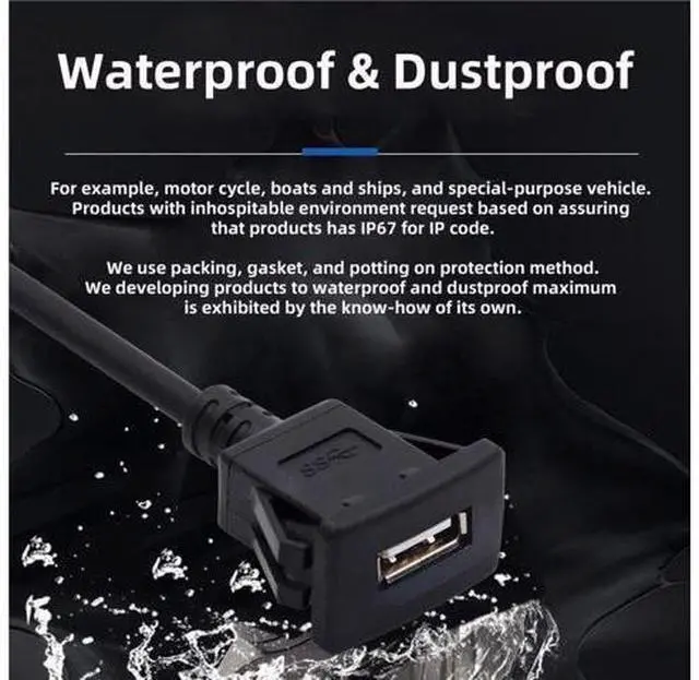 Alt view image 3 of 7 - USB 2.0 Flush Mount Male to Female Extension Cable for Car Dashboard Panel Mount Waterproof Dustproof