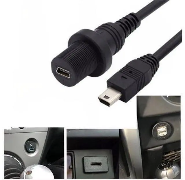 Alt view image 2 of 7 - Mini USB 5Pin Flush Mount Male to Female Extension Cable for Car Dashboard Panel Mount Waterproof Dustproof