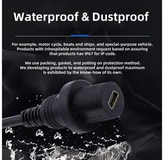 Alt view image 3 of 7 - Mini USB 5Pin Flush Mount Male to Female Extension Cable for Car Dashboard Panel Mount Waterproof Dustproof