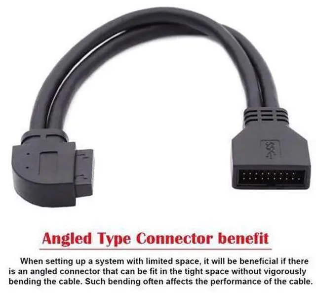 Alt view image 7 of 7 - Left Angled USB 3.0 20Pin 19Pin Male to Female Extension 5Gbps Cable 90 Degree for Motherboard Mainboard