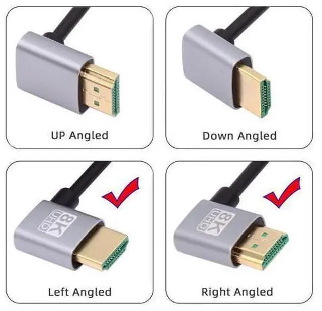 Alt view image 3 of 7 - HDMI 2.1 Ultra Thin HDTV Cable 8K 4K Hyper Super Flexible Slim Cord Left Angled to Right Angled 90 Degree Type-A for Computer HDTV