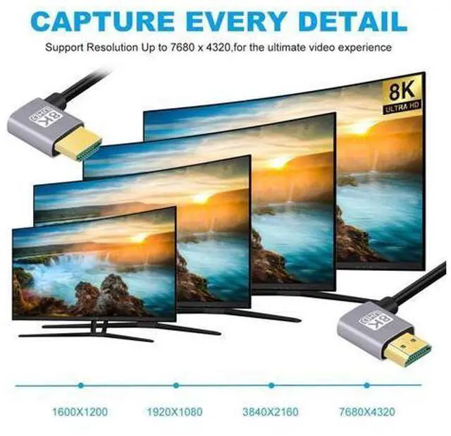 Alt view image 5 of 7 - HDMI 2.1 Ultra Thin HDTV Cable 8K 4K Hyper Super Flexible Slim Cord Left Angled to Right Angled 90 Degree Type-A for Computer HDTV