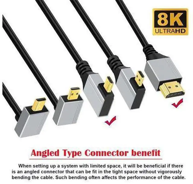 Alt view image 6 of 7 - 90 Degree Right Angled Micro HDMI 2.1 Ultra Thin HDTV Cable 8K 4K Hyper Super Flexible Slim Cord Type-A to Type-D for Camera HDTV 50cm