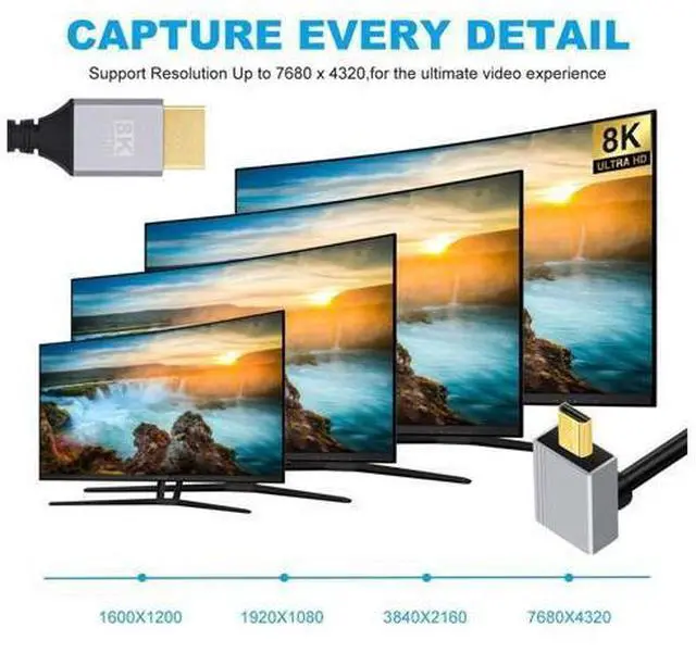 Alt view image 4 of 7 - 90 Degree Up Angled Micro HDMI 2.1 Ultra Thin HDTV Cable 8K 4K Hyper Super Flexible Slim Cord Type-A to Type-D for Camera HDTV 50cm
