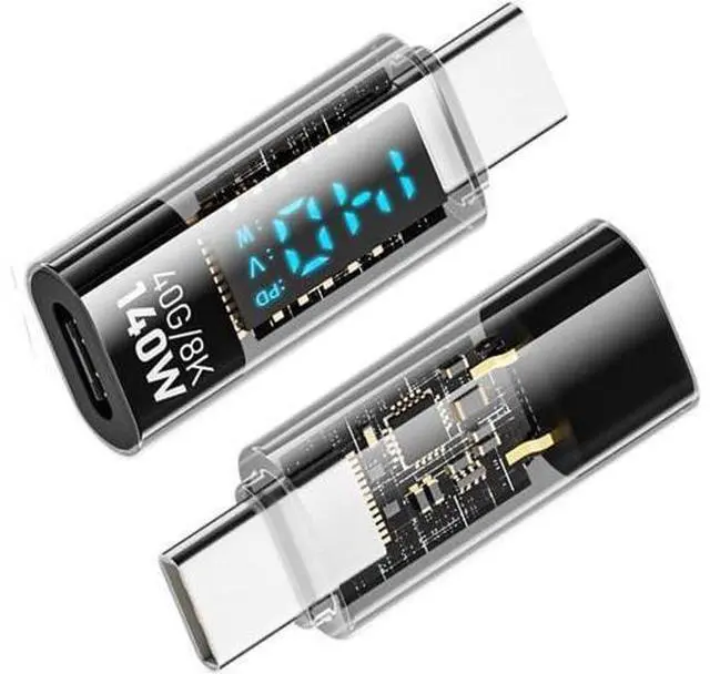Main image of Adapter Transparent Type-C Smart LED Display USB-C Male to Female Extension Adapter USB4.0 40Gbps 140W Current Voltage Monitoring Tester Detector