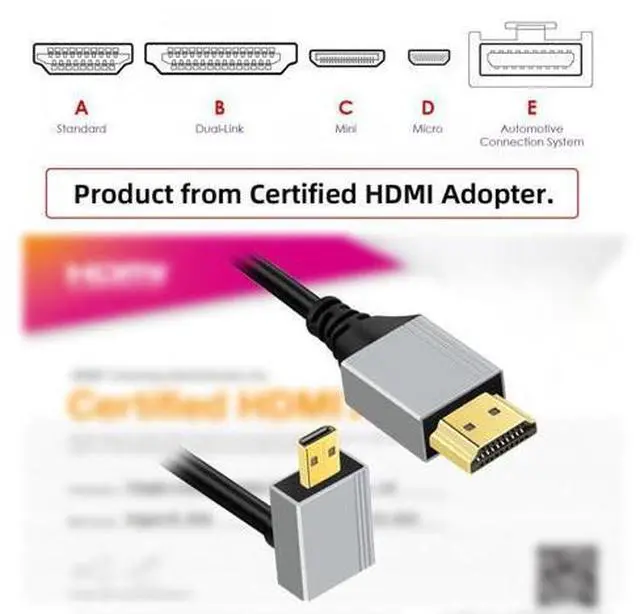 Alt view image 4 of 7 - 90 Degree Down Angled Micro HDMI 2.1 Ultra Thin HDTV Cable 8K 4K Hyper Super Flexible Slim Cord Type-A to Type-D for Camera HDTV 50cm