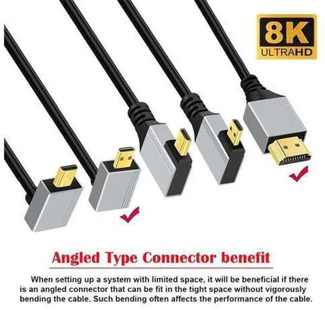 Alt view image 7 of 7 - 90 Degree Down Angled Micro HDMI 2.1 Ultra Thin HDTV Cable 8K 4K Hyper Super Flexible Slim Cord Type-A to Type-D for Camera HDTV 50cm