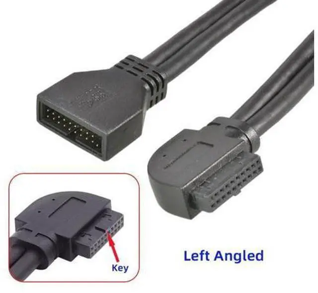 Alt view image 4 of 7 - USB 3.0 Front Panel Header 19/20Pin Male to Female 90 Degree Left Angled Mainboard Header Port Extension Cable Adapter