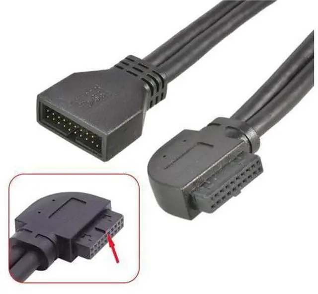 Alt view image 5 of 7 - USB 3.0 Front Panel Header 19/20Pin Male to Female 90 Degree Left Angled Mainboard Header Port Extension Cable Adapter