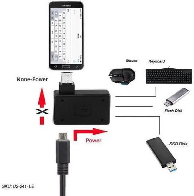 Alt view image 2 of 7 - 2 Pack Micro USB OTG Power Adapter 2 in 1 Micro USB Male to USB 2.0 Female 90 Degree Angled Connector Adapter