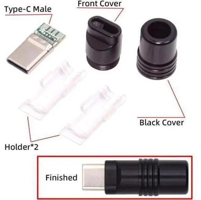 Alt view image 2 of 7 - USB 3.1 Type-C Male Plug Connector Solder Type with Aluminum Alloy Shell Black Customization for 4.0mm~6.0mm Cable