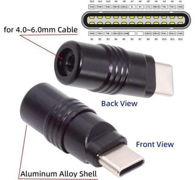 Alt view image 4 of 7 - USB 3.1 Type-C Male Plug Connector Solder Type with Aluminum Alloy Shell Black Customization for 4.0mm~6.0mm Cable