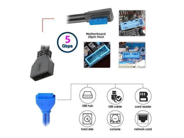 Alt view image 2 of 7 - 9.45Inch USB 3.0 Front Panel Header 19/20Pin Male to Female Mainboard Header Port 90 Degree Left Angled Extension Cable Adapter