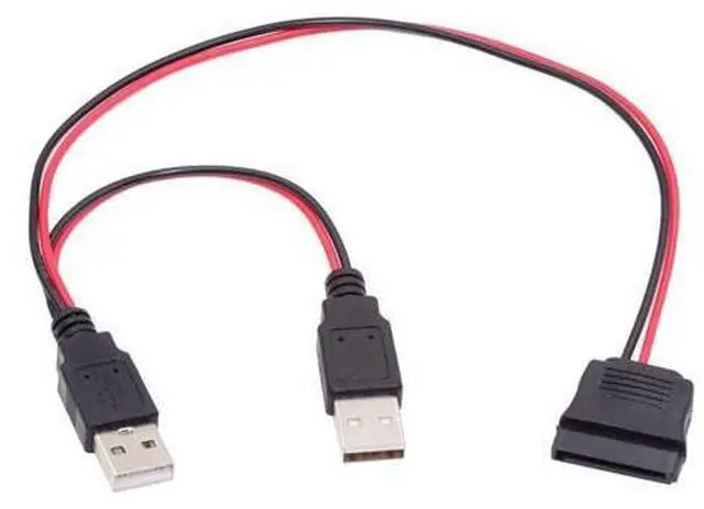 Main image of DC 5V Dual USB to SATA 15Pin Power Cable for 2.5 inch SATA HDD SSD Disk Driver 5V 2A Max