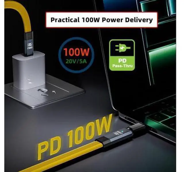 Alt view image 3 of 7 - USB C Flat Extension Cable,USB 3.2 Type C Male to Female Extension Cable Support 20Gbps Data Transfer PD 100W Fast Charging and 8K@60Hz Video 1.64FT/0.5M