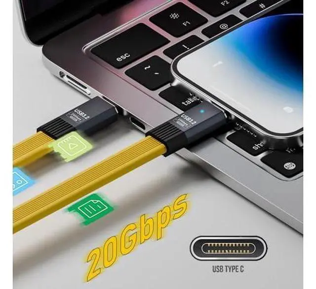 Alt view image 4 of 7 - USB C Flat Extension Cable,USB 3.2 Type C Male to Female Extension Cable Support 20Gbps Data Transfer PD 100W Fast Charging and 8K@60Hz Video 1.64FT/0.5M