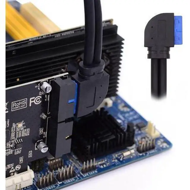 Alt view image 7 of 7 - 2 Ports USB 3.0 Female to Motherboard 20Pin Male Cable for Front Panel Screw Mount Type 30cm 90 Degree Left Angled